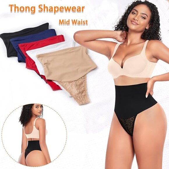Tummy Control Thong Shapewear for Women Mid High Waisted Body Shaper Underwear - Picture 2 of 5